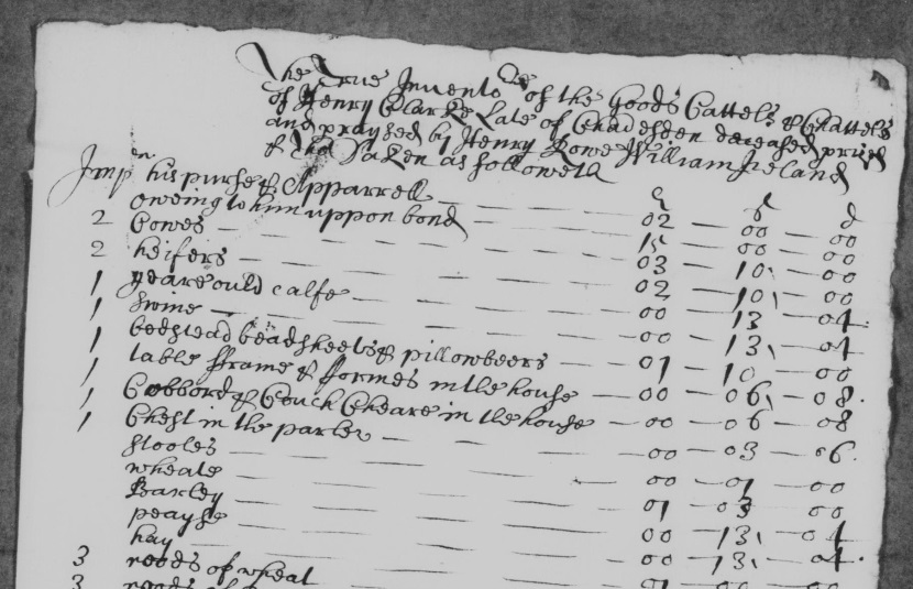 Henry Clarke inventory 1684