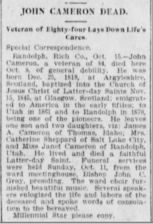 John
          Cameron obituary