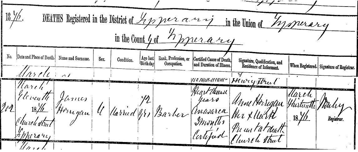 James
          Harrigan death certificate