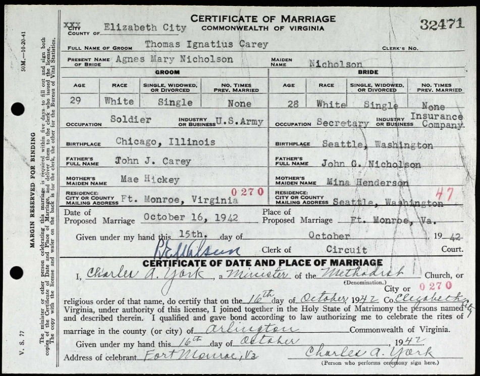 Thomas Carey marriage