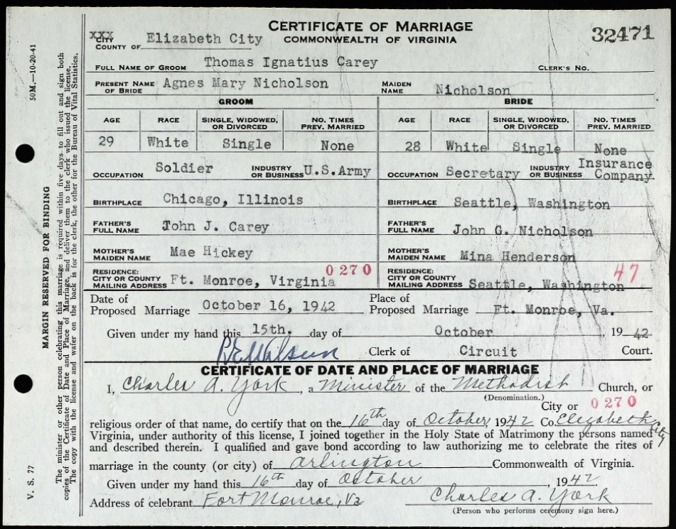 Thomas Carey marriage