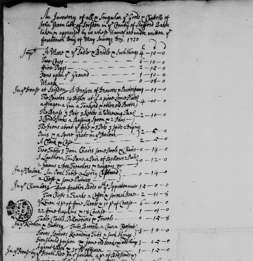 John Green inventory 1730