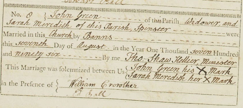John Green marriage 1796