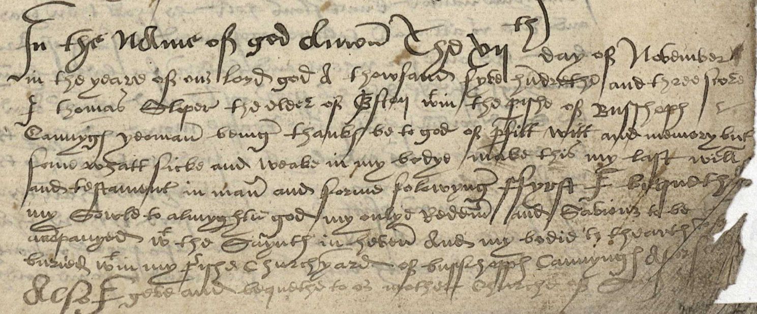 Will of Thomas Sloper 1562
