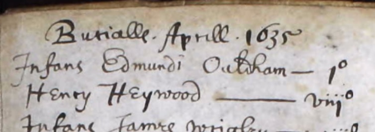 Henry Heywood burial 1635