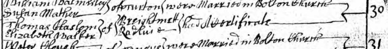 Thomas Haslam marriage 1672