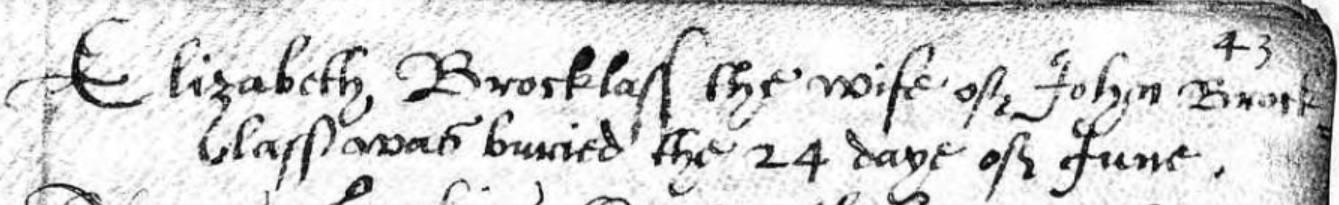 Elizabeth Brocklass burial
                    1602