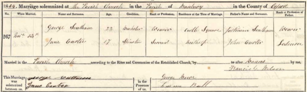 George Southam marriage 1845