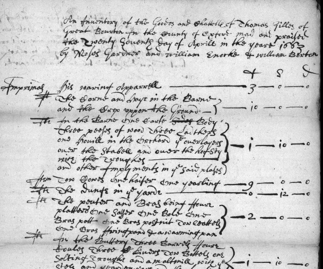 Thomas Gill inventory 1663
