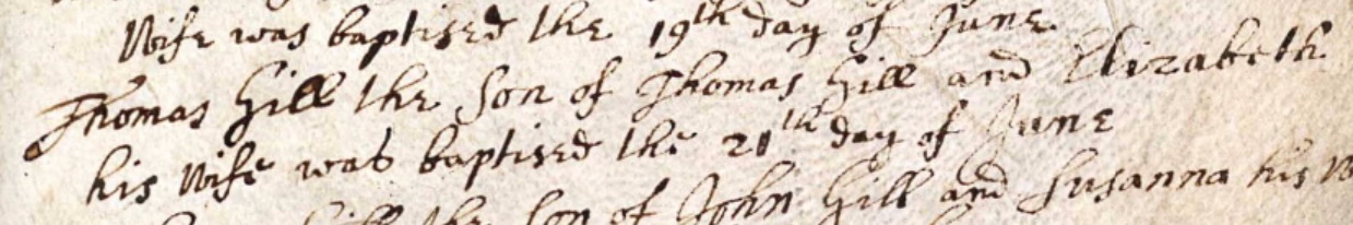 Thomas Gill baptism 1668