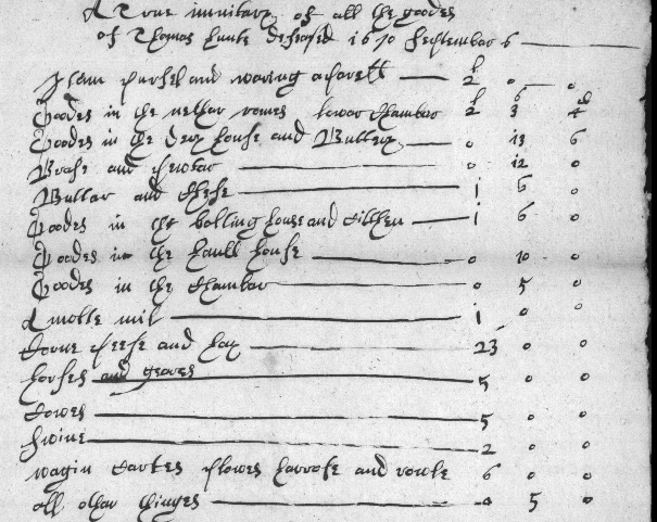 Thomas Hunt inventory 1670